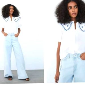 Zara Embroidered Poplin Top
